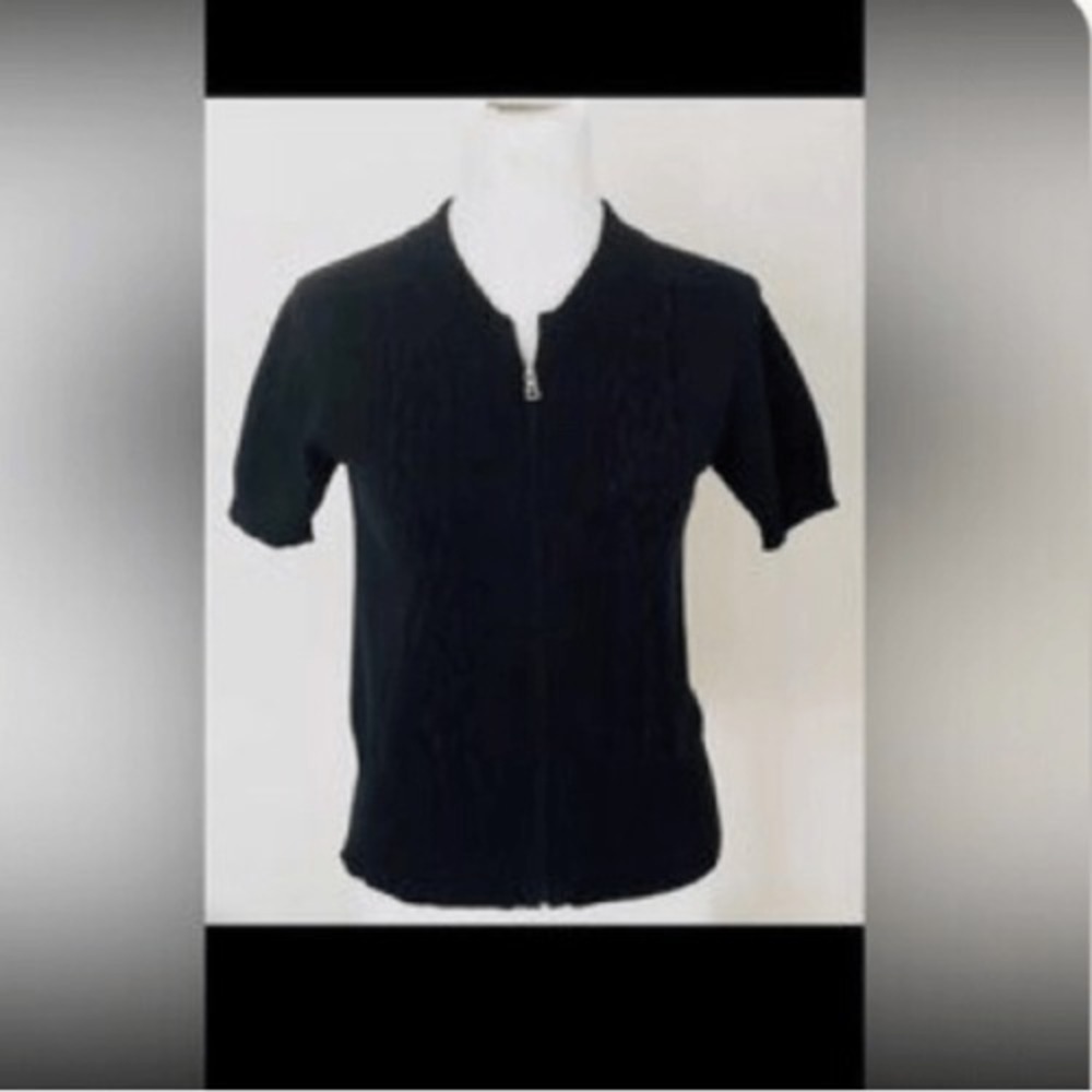 Weekend Max Mara Womens Made in Italy Short Sleeve Zippered Black Sweater Size L